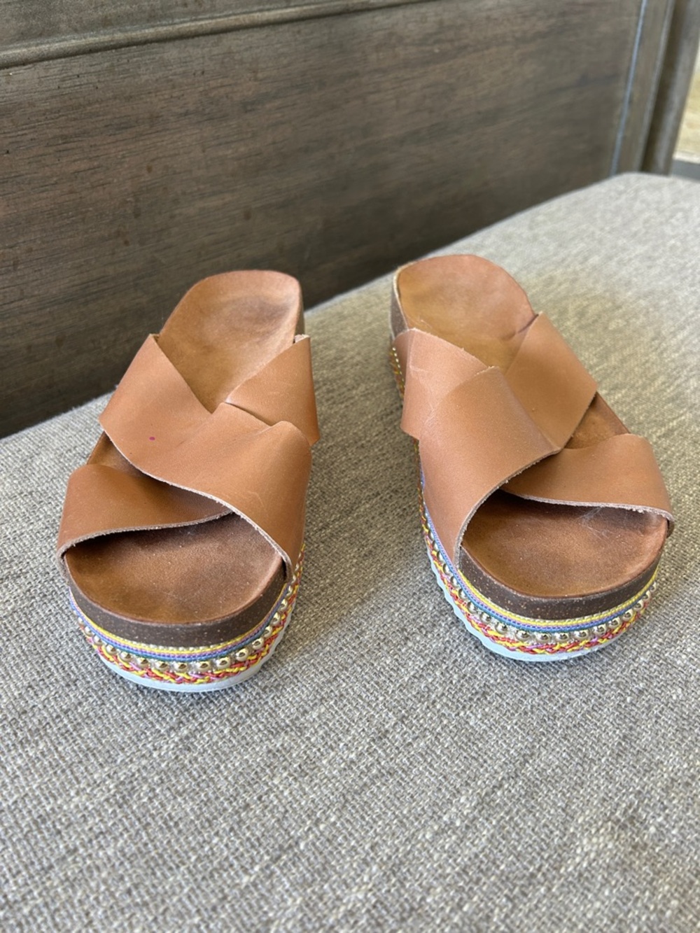 Gianni Bini Leather Slide Platform Sandals in Brown